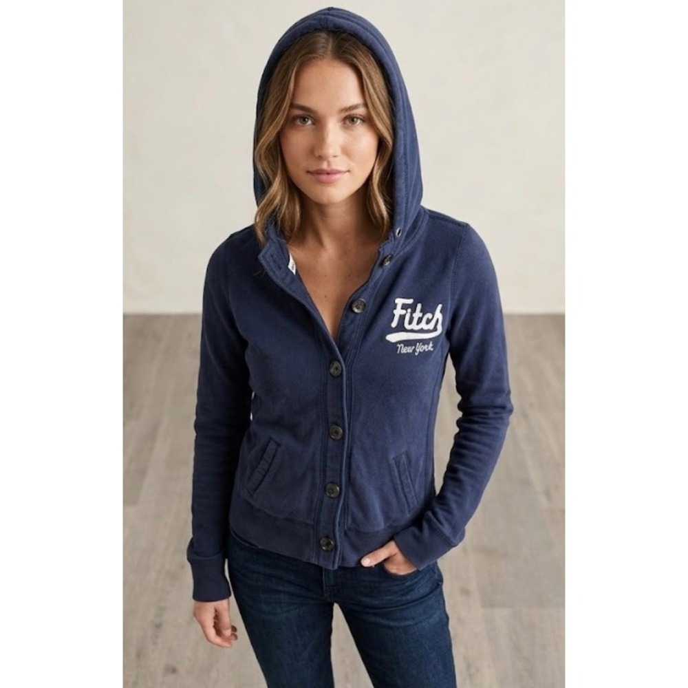 Abercrombie & Fitch Womens Navy Blue Button Front‎ Hoodie Sweatshirt Size M